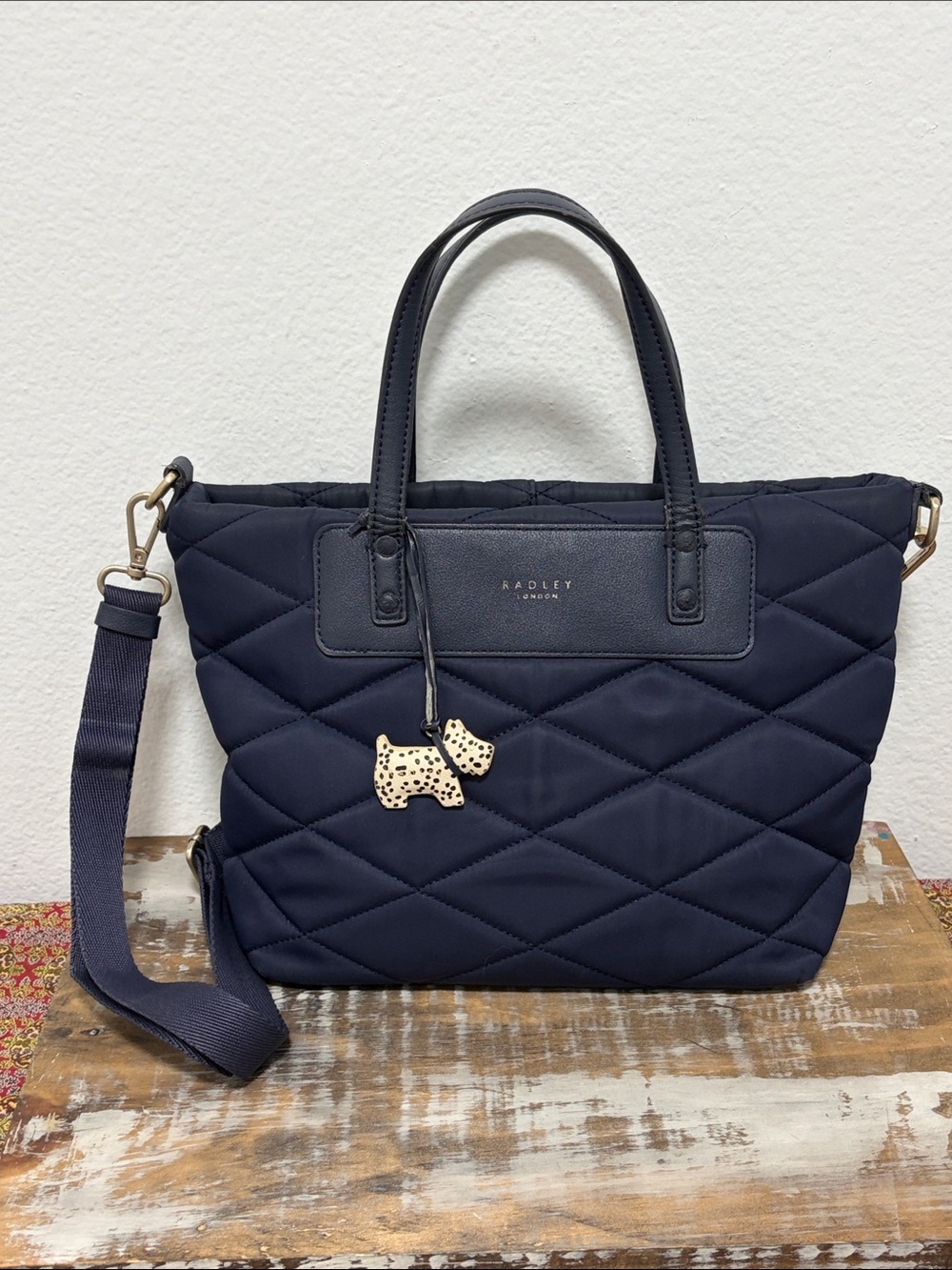 Radley London Navy Blue Quilted Handled Shoulder Crossbody Bag - EC